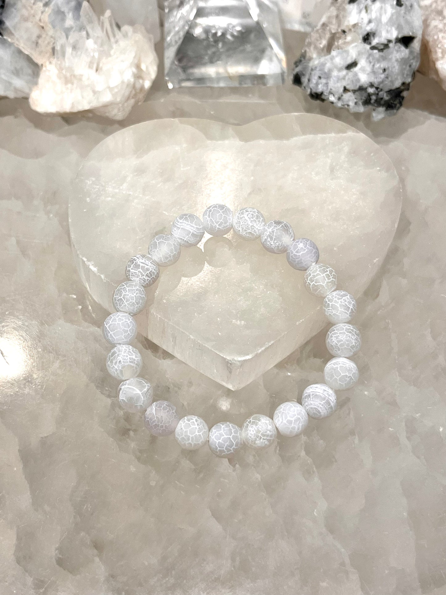 Matte Crackled White Agate Crystal Bracelet