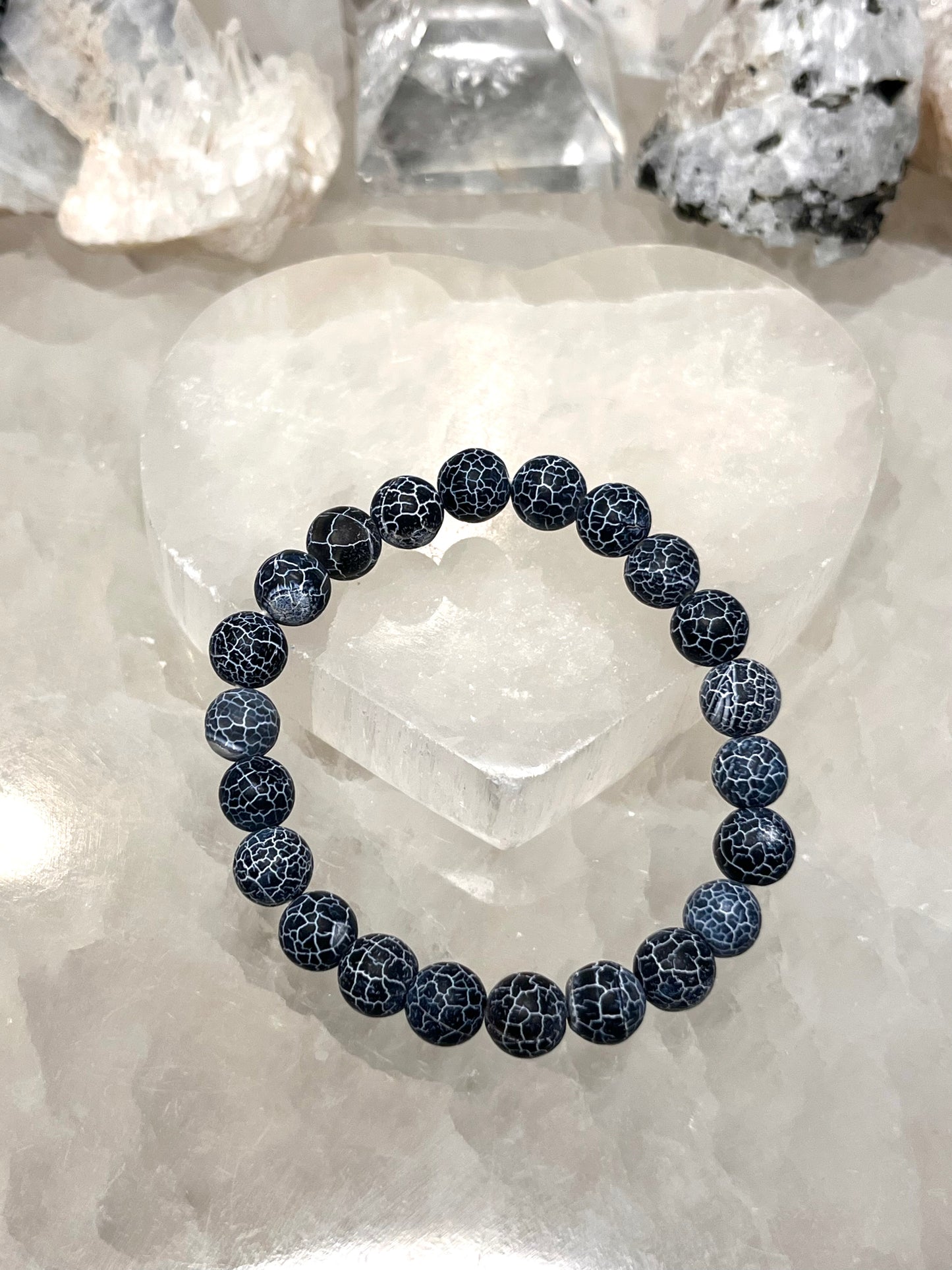 Matte Crackled Black Agate Crystal Bracelet
