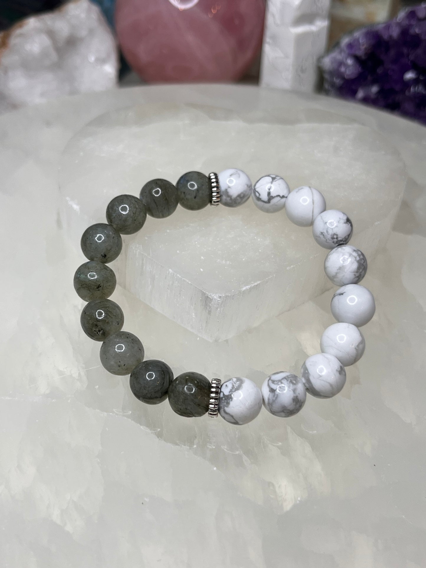 Genuine Labradorite & Howlite Crystal Bracelet