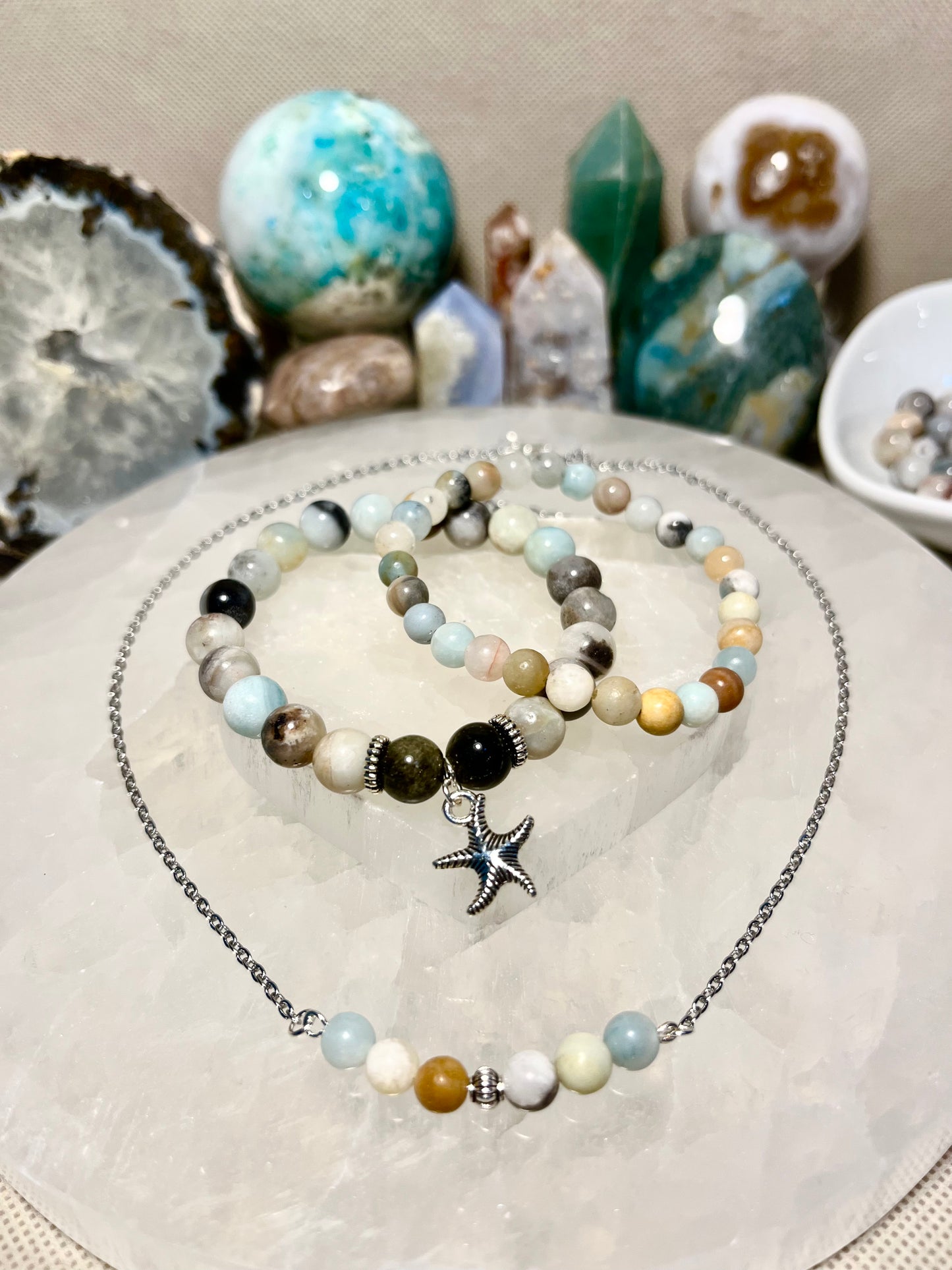Genuine Amazonite Crystal Bracelet & Necklace Set