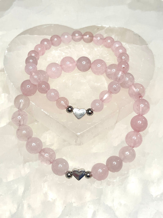 Mom & Me - Rose Quartz Crystal Bracelet Set