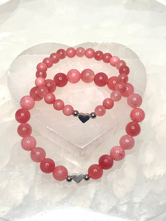 Mom & Me - Pink Chalcedony Crystal Bracelet Set