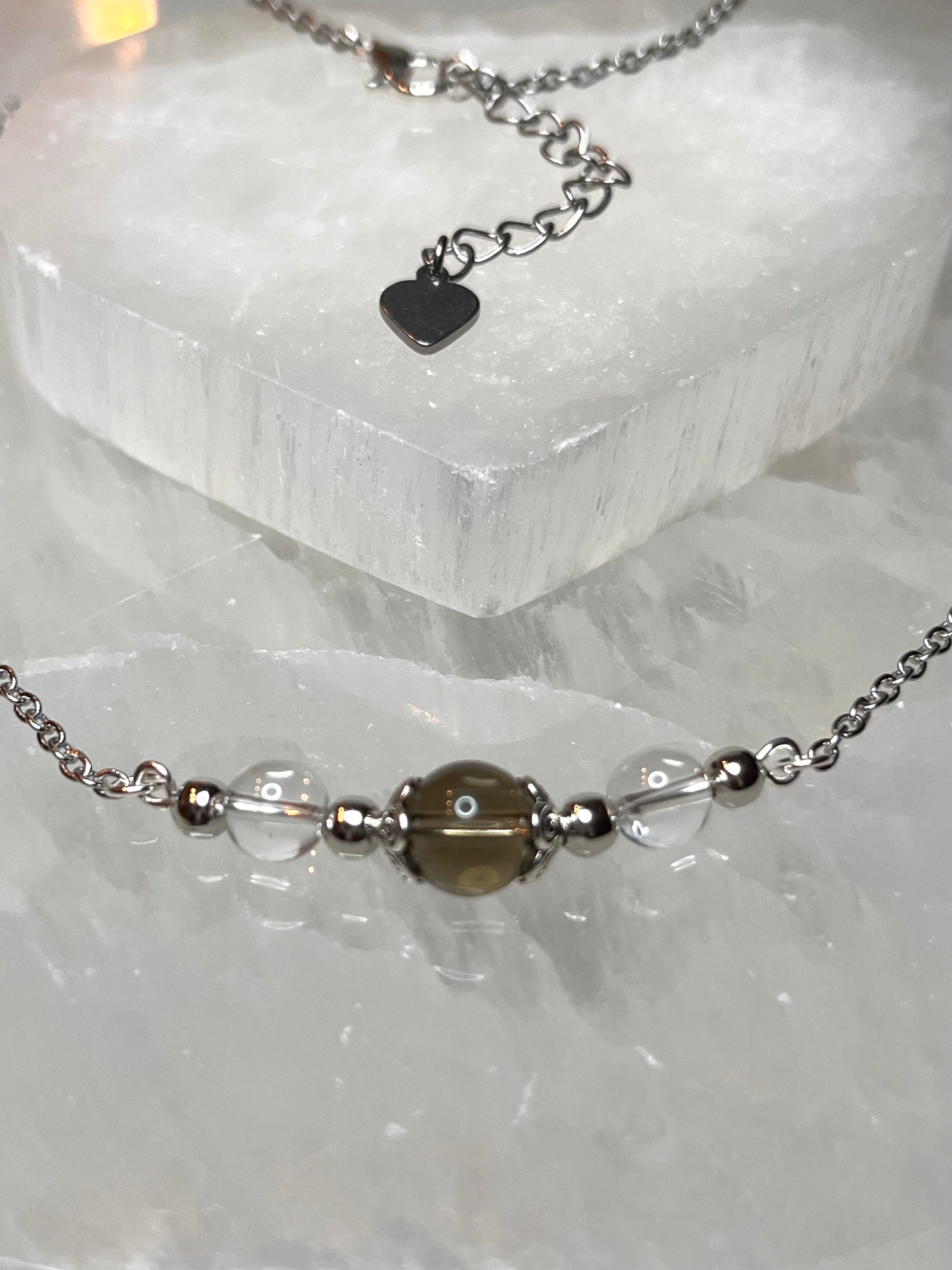 Genuine Smoky Quartz & Clear Quartz Crystal Necklace