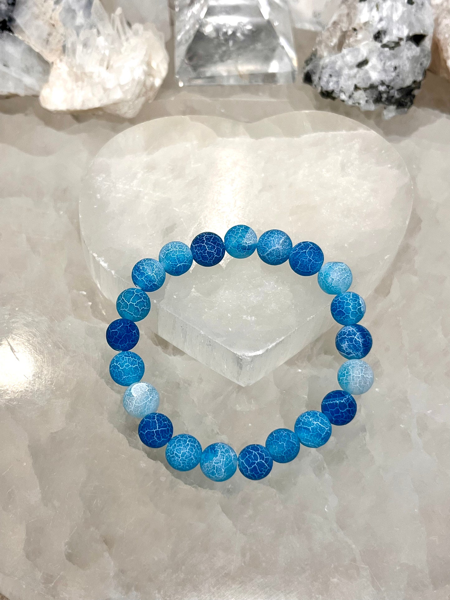 Matte Crackled Blue Agate Crystal Bracelet