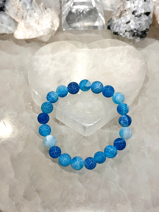 Matte Crackled Blue Agate Crystal Bracelet