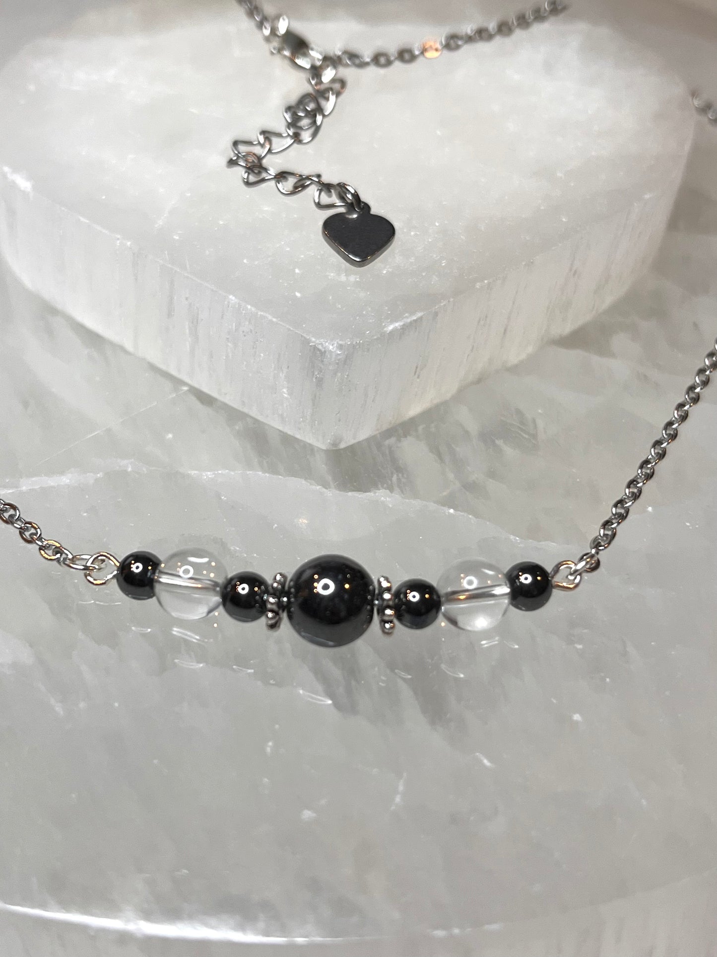 Genuine Hematite & Clear Quartz Crystal Necklace