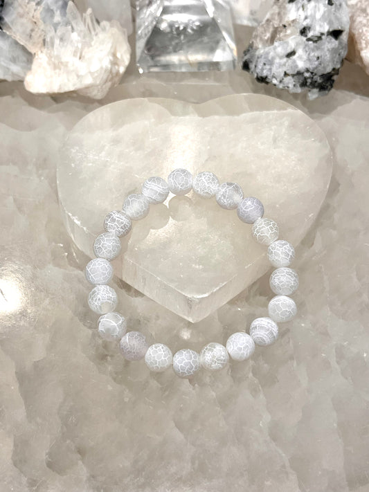 Matte Crackled White Agate Crystal Bracelet