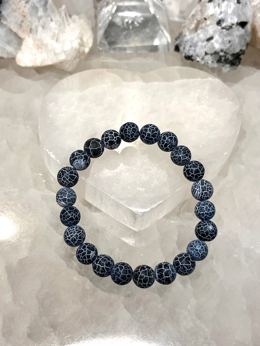 Matte Crackled Black Agate Crystal Bracelet