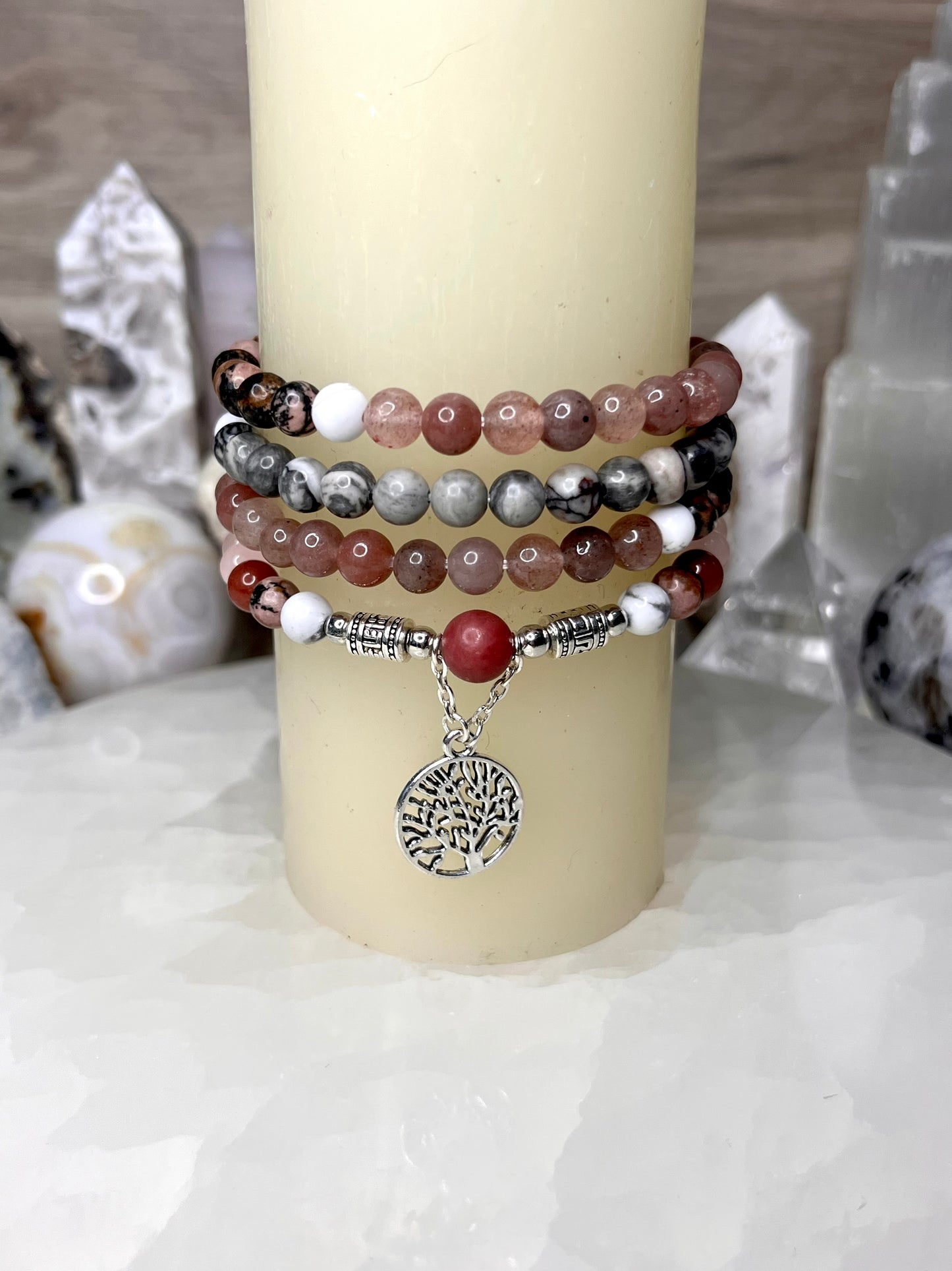 Genuine Mala Beads with Rhodonite Guru Bead