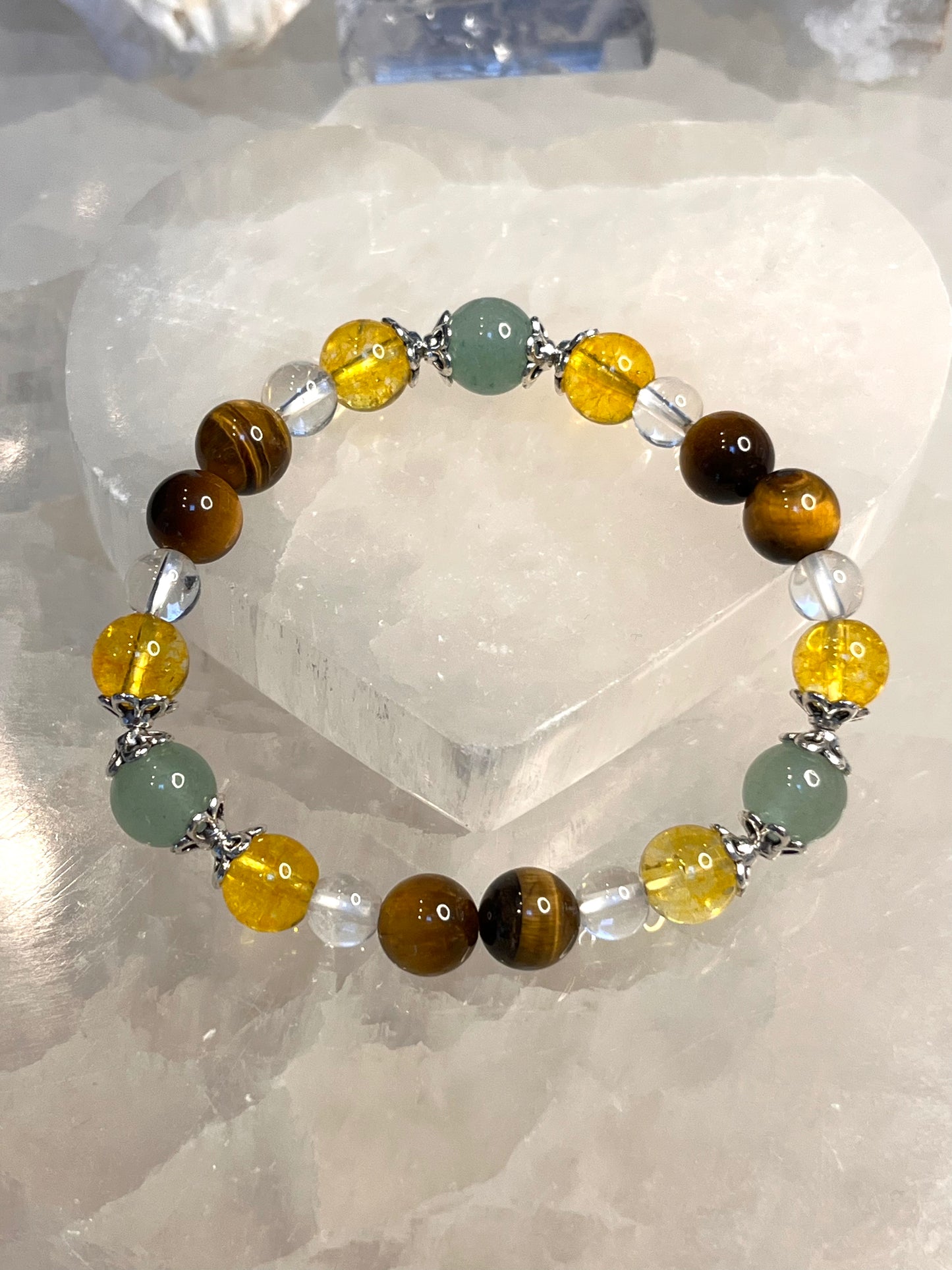 Money Bracelet - Tiger's Eye, Citrine, Green Aventurine, Clear Quartz