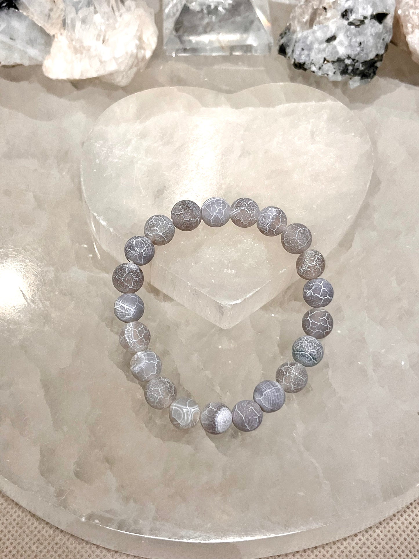 Matte Crackled Grey Agate Crystal Bracelet