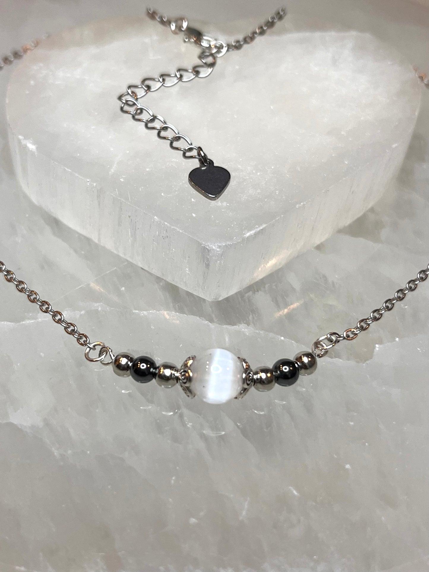 Genuine Selenite & Hematite Crystal Necklace