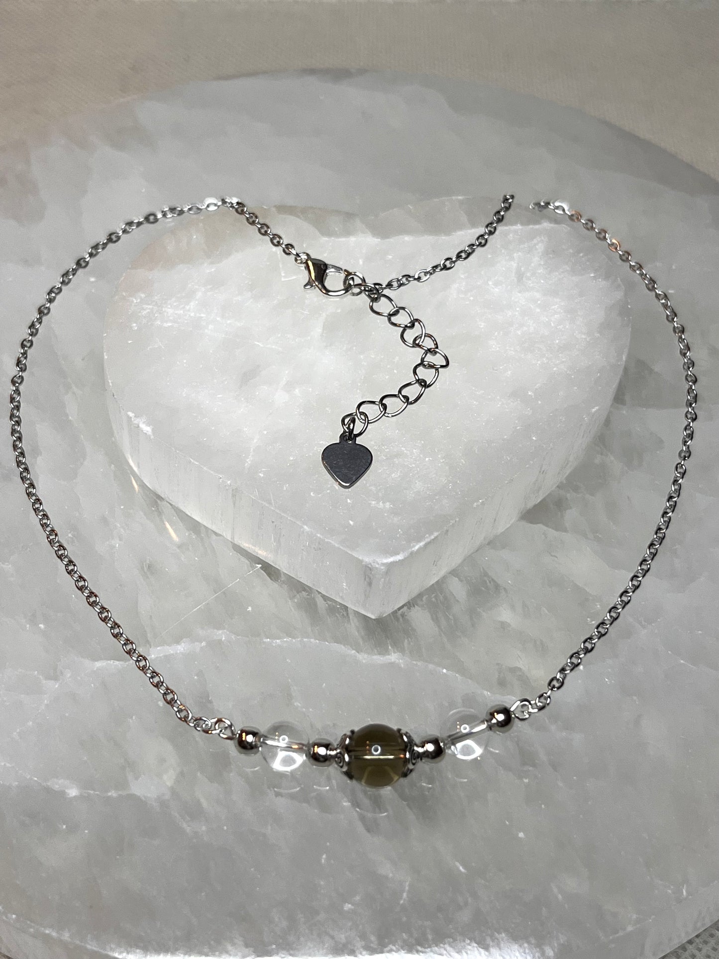 Genuine Smoky Quartz & Clear Quartz Crystal Necklace