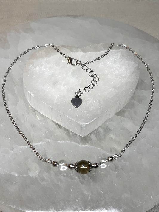 Genuine Smoky Quartz & Clear Quartz Crystal Necklace