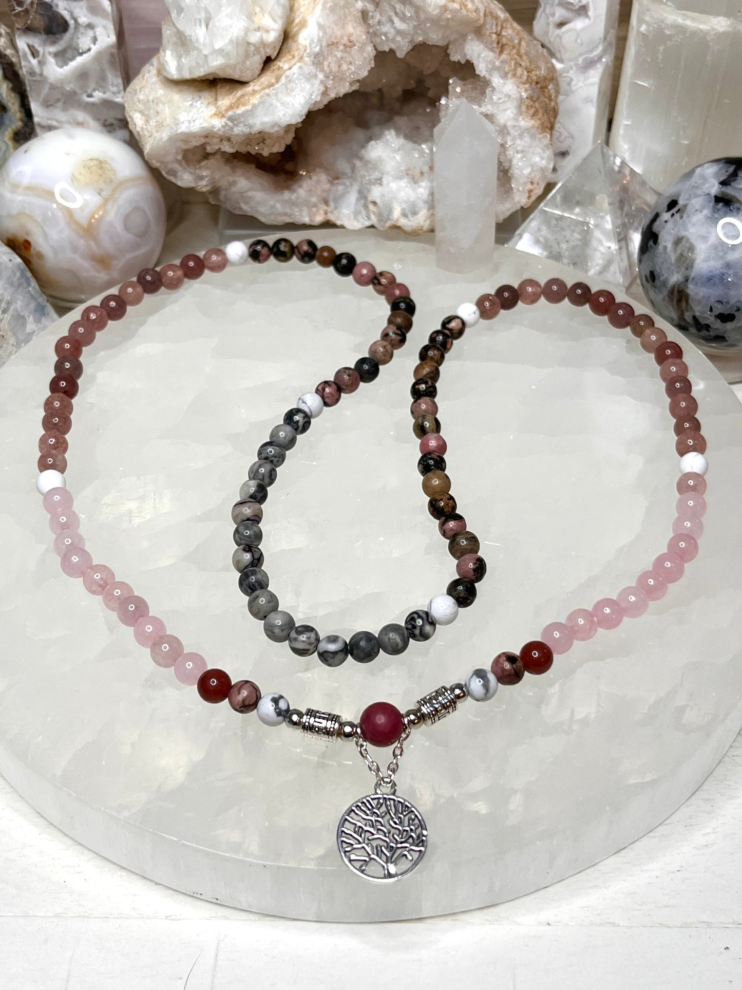 Genuine Mala Beads with Rhodonite Guru Bead