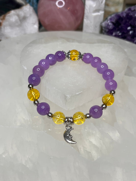 Genuine Lavender Amethyst & Citrine Crystal Bracelet