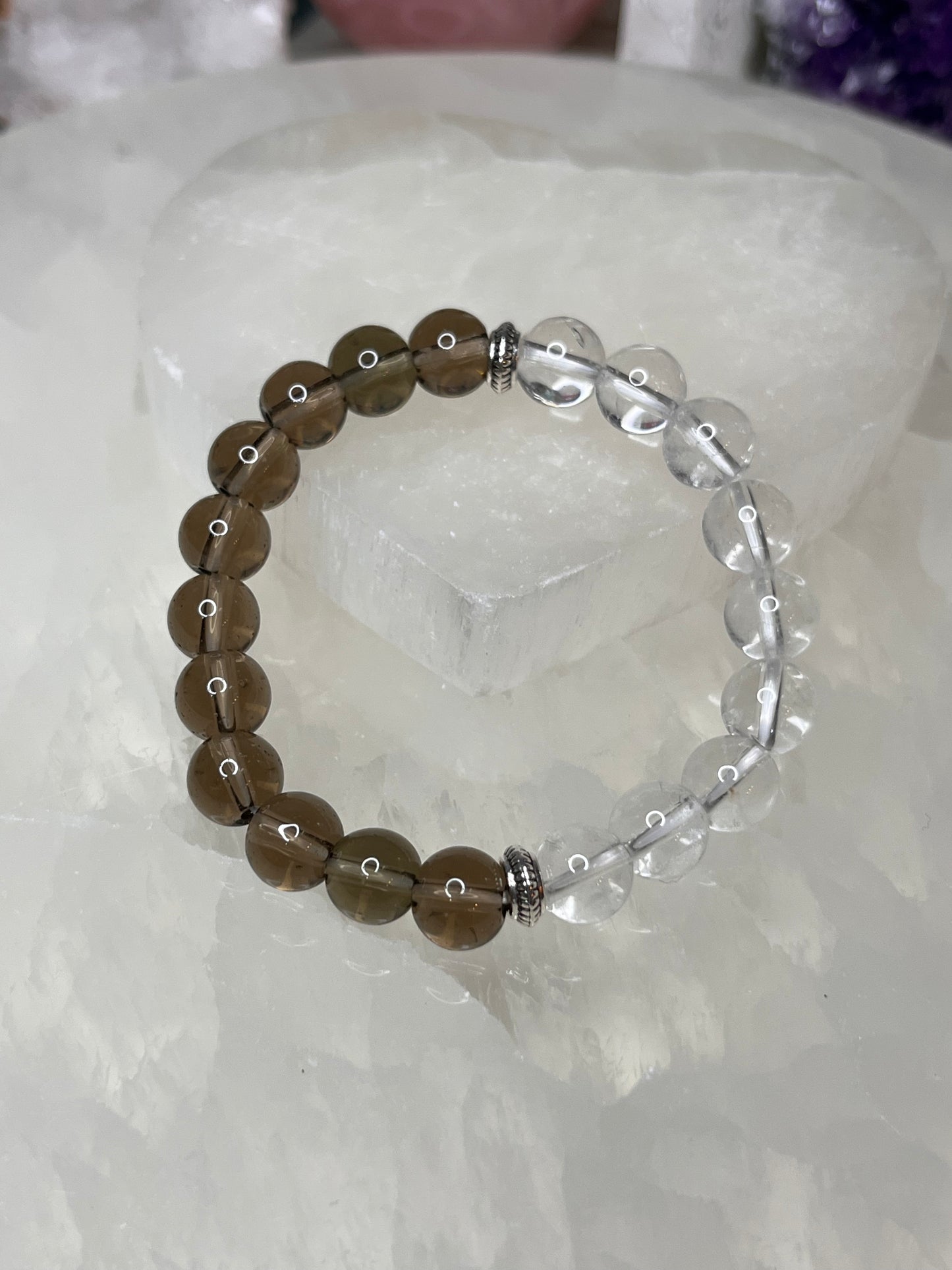 Genuine Smoky Quartz & Clear Quartz Crystal Bracelet