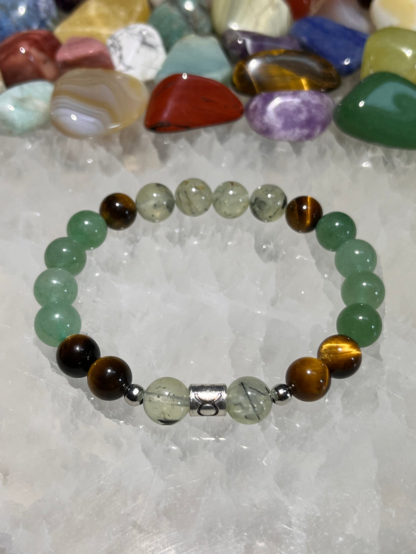 Taurus Bracelet - Prehnite, Tiger's Eye & Green Aventurine