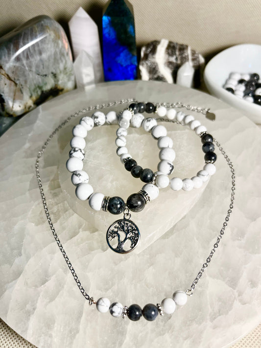 Genuine Howlite and Labradorite Crystal Bracelet Set ONLY