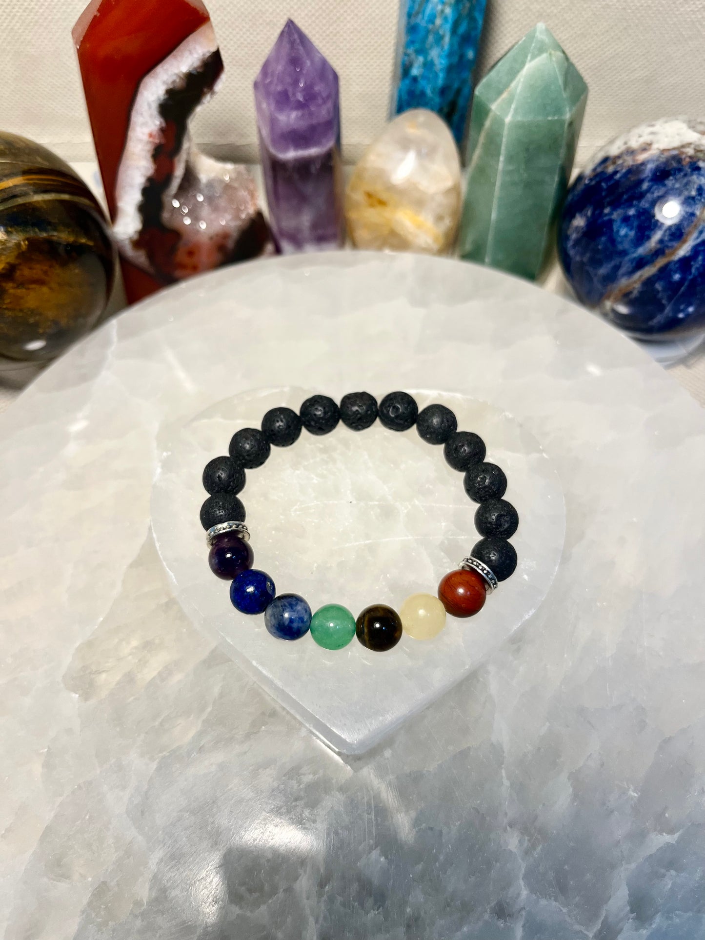 7 Chakra and Lava Stone Crystal Bracelet 8mm