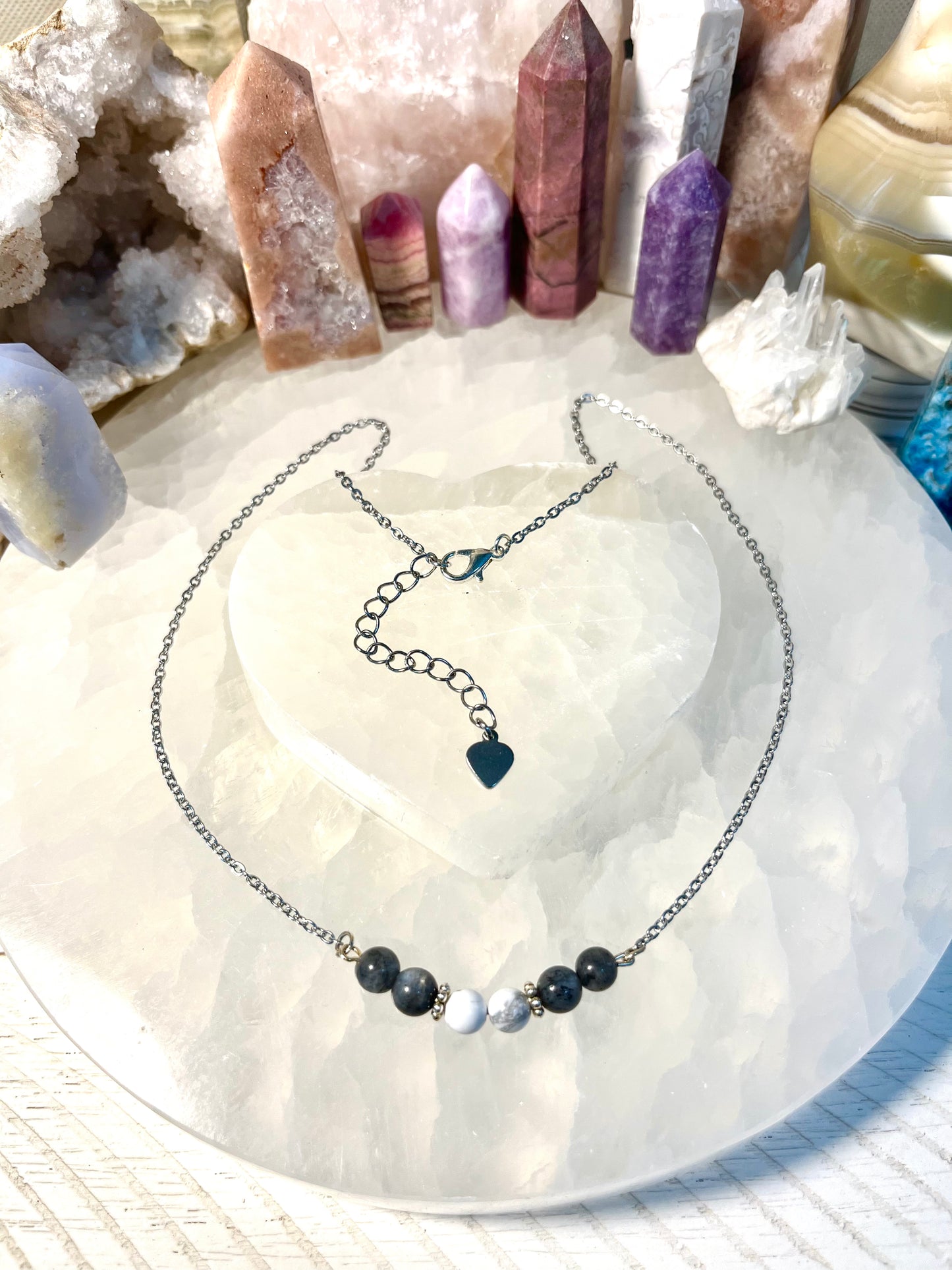 Genuine Labradorite and Howlite Crystal Necklace