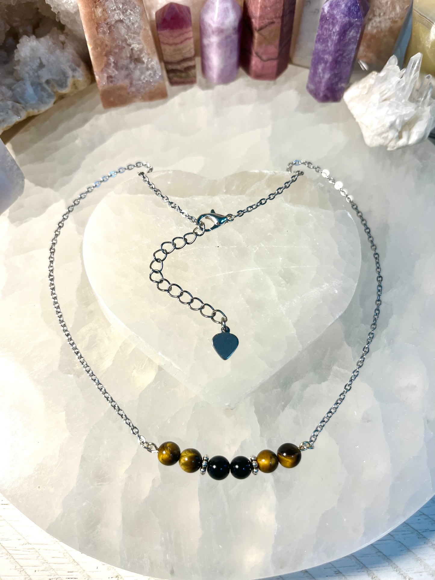 Genuine Tiger's Eye & Black Tourmaline Crystal Necklace