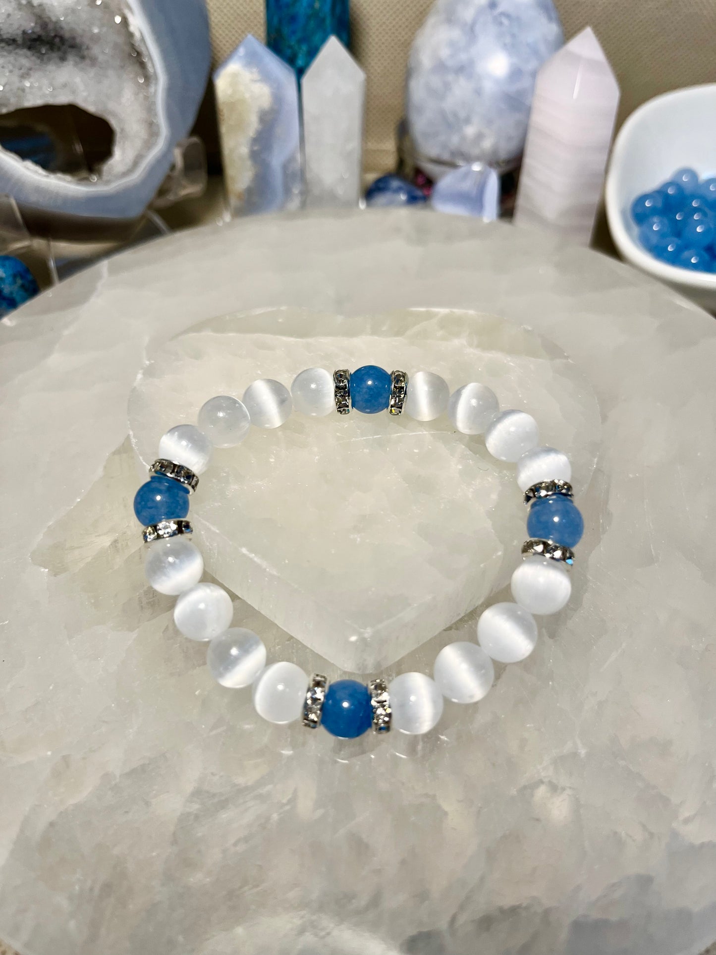 Genuine Selenite & Blue Chalcedony Crystal Bracelet