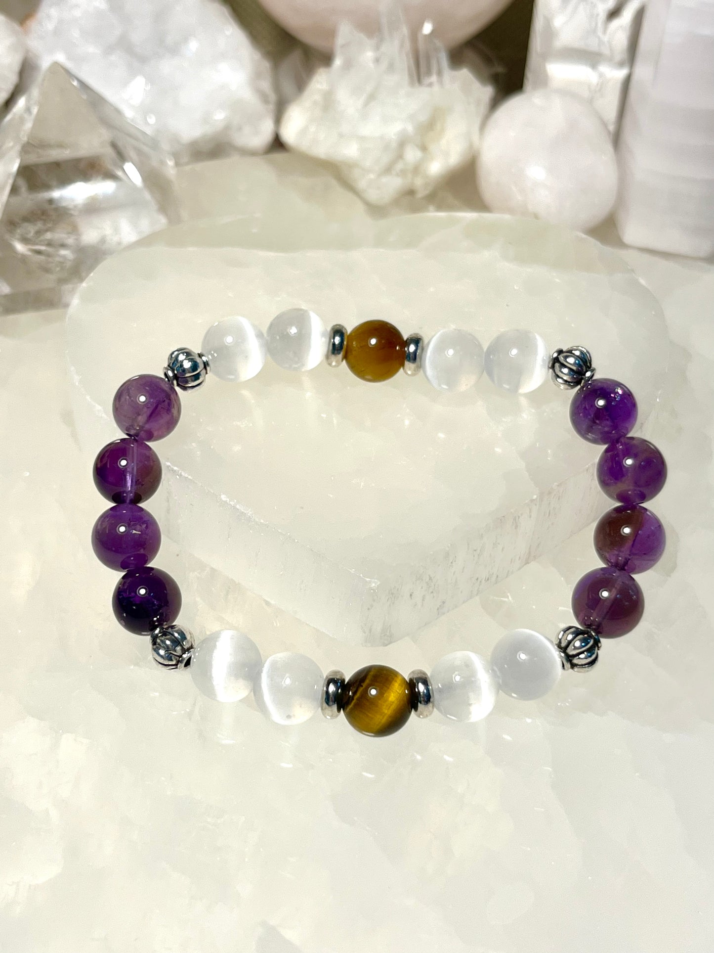 Health Bracelet - Genuine Amethyst, Tiger's Eye, Selenite