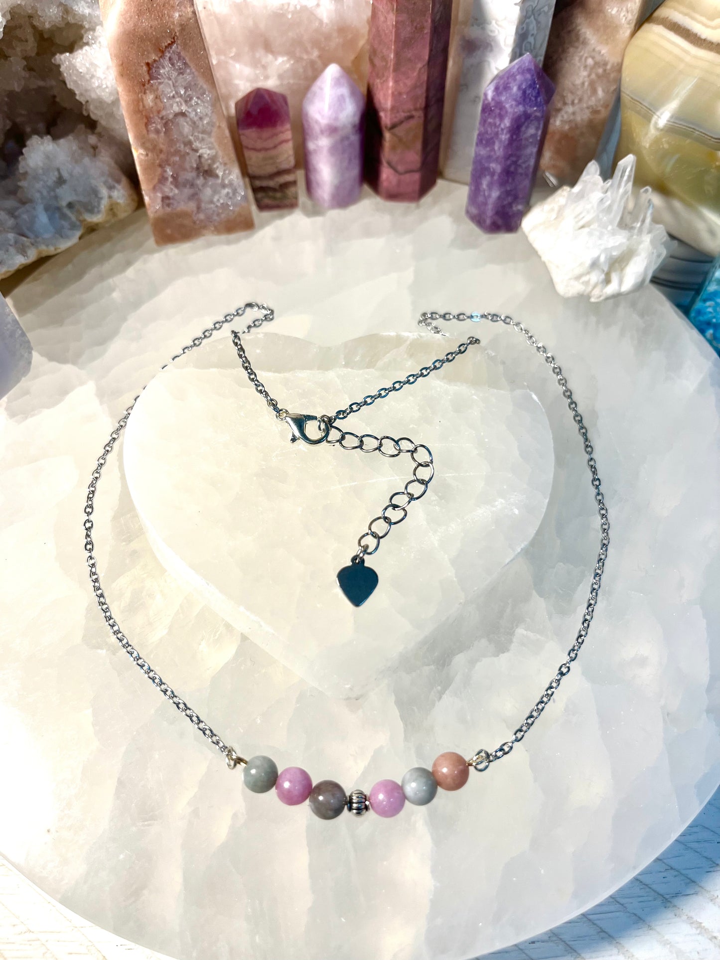 Genuine Malay Jade and White Jade Crystal Necklace