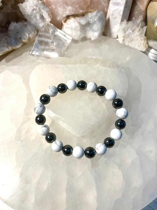 Balance Bracelet - Genuine Howlite & Hematite