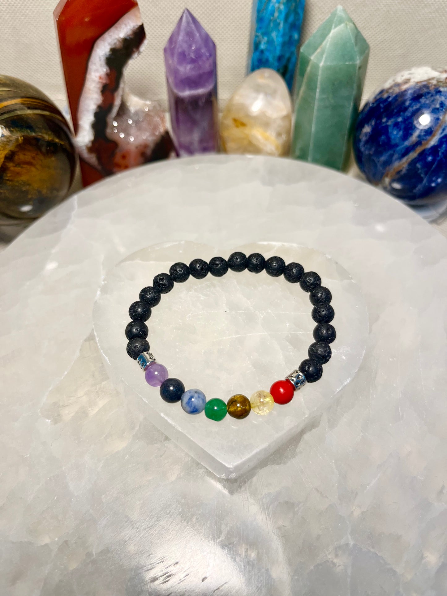 7 Chakra and Lava Stone Crystal Bracelet 6mm
