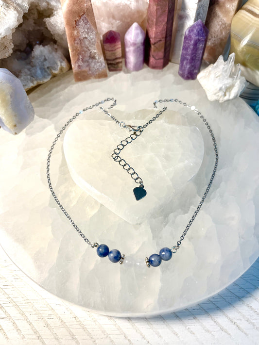 Genuine Sodalite and White Jade Crystal Necklace