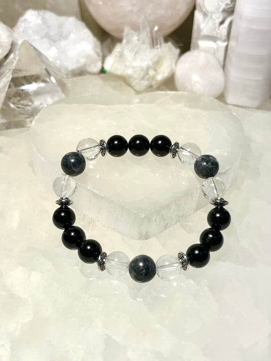 Protection Bracelet - Genuine Black Tourmaline, Clear Quartz, Labradorite