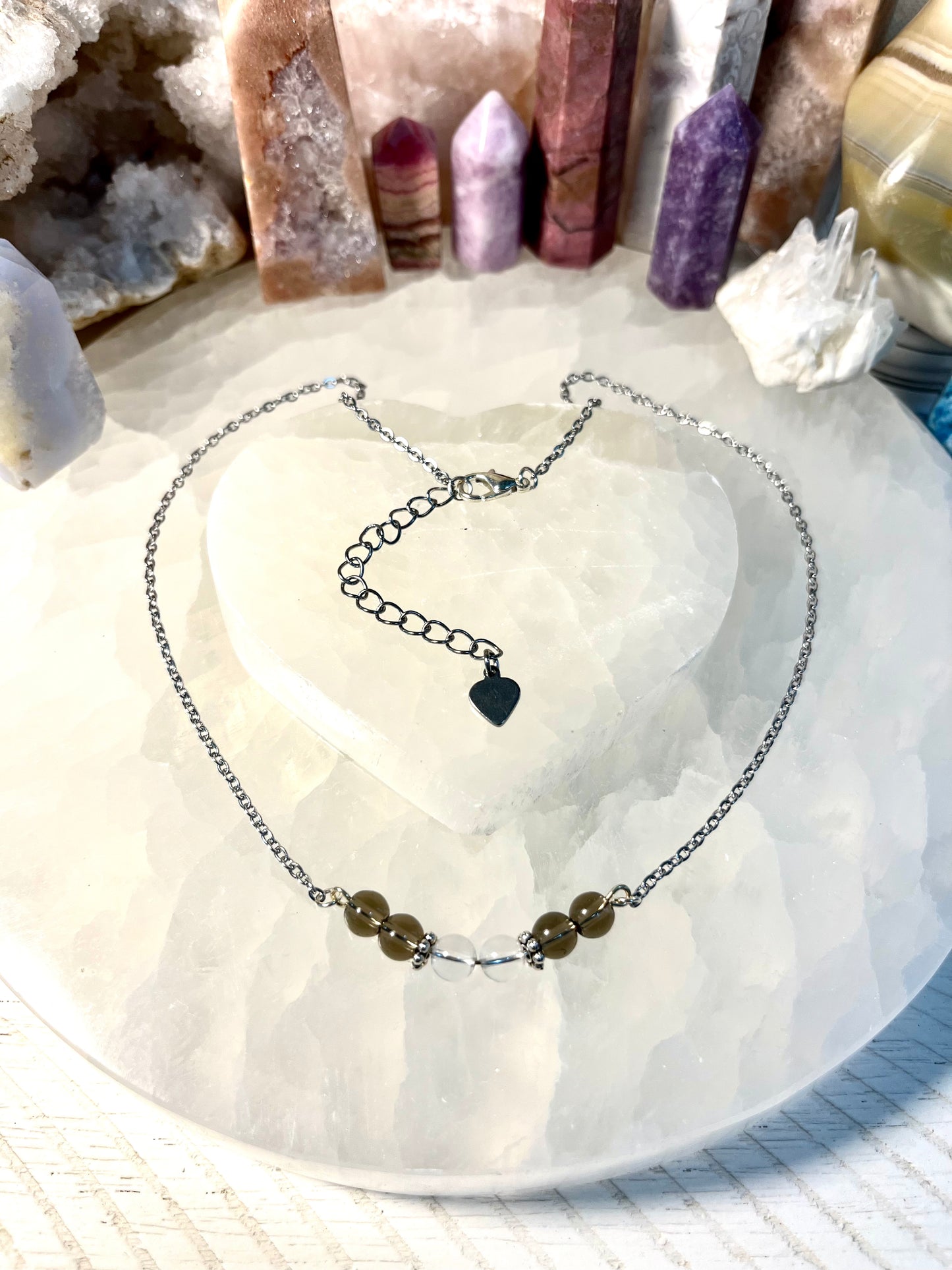 Genuine Smoky Quartz and Clear Quartz Crystal Necklace