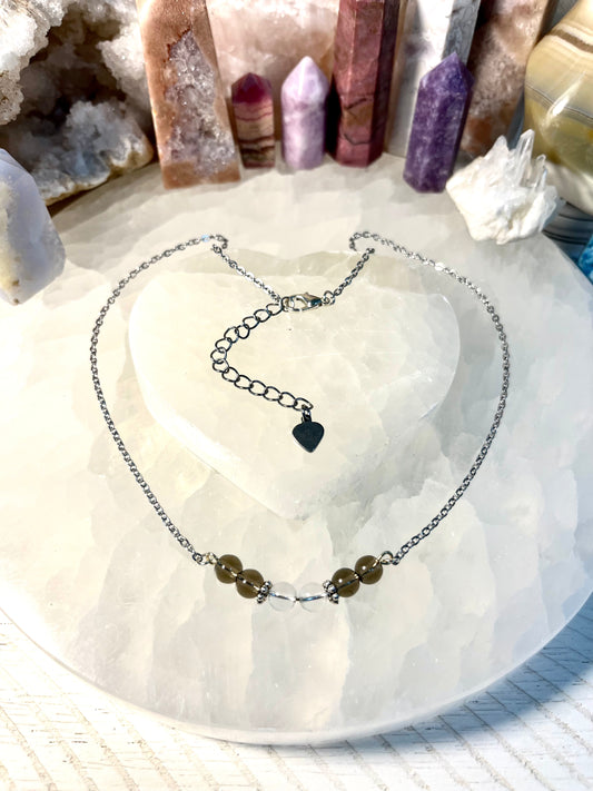 Genuine Smoky Quartz and Clear Quartz Crystal Necklace