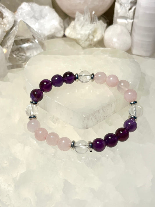 Anxiety Bracelet - Genuine Amethyst, Rose Quartz, Clear Quartz